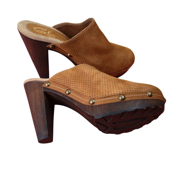 Sbicca Vintage Collection Clogs Heels Brown Perforated Leather Western Studded - Picture 1 of 8